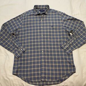 Men’s L POLO Ralph Lauren Classic Fit Blue Plaid Long Sleeve Button Up Shirt